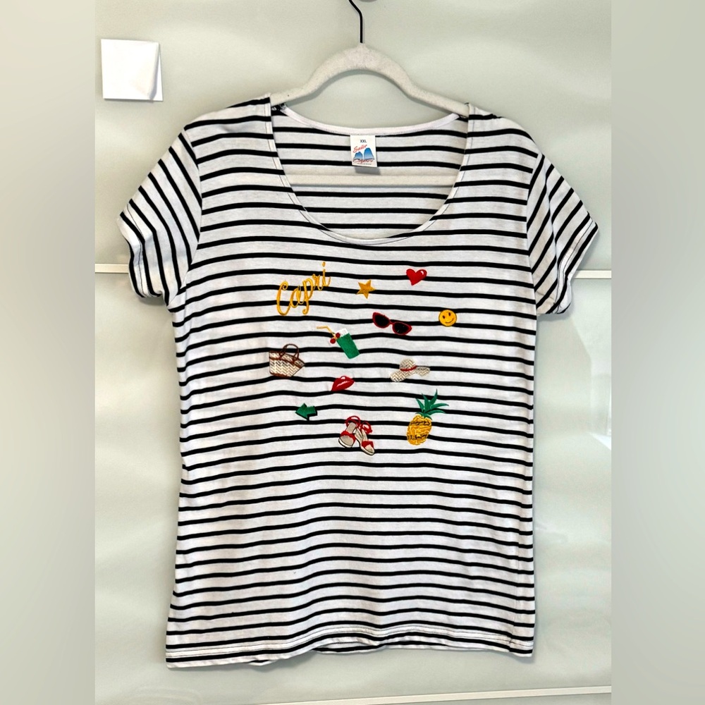 Sailor Capri Embroidered Nautical Beach shirt cotton striped size L
